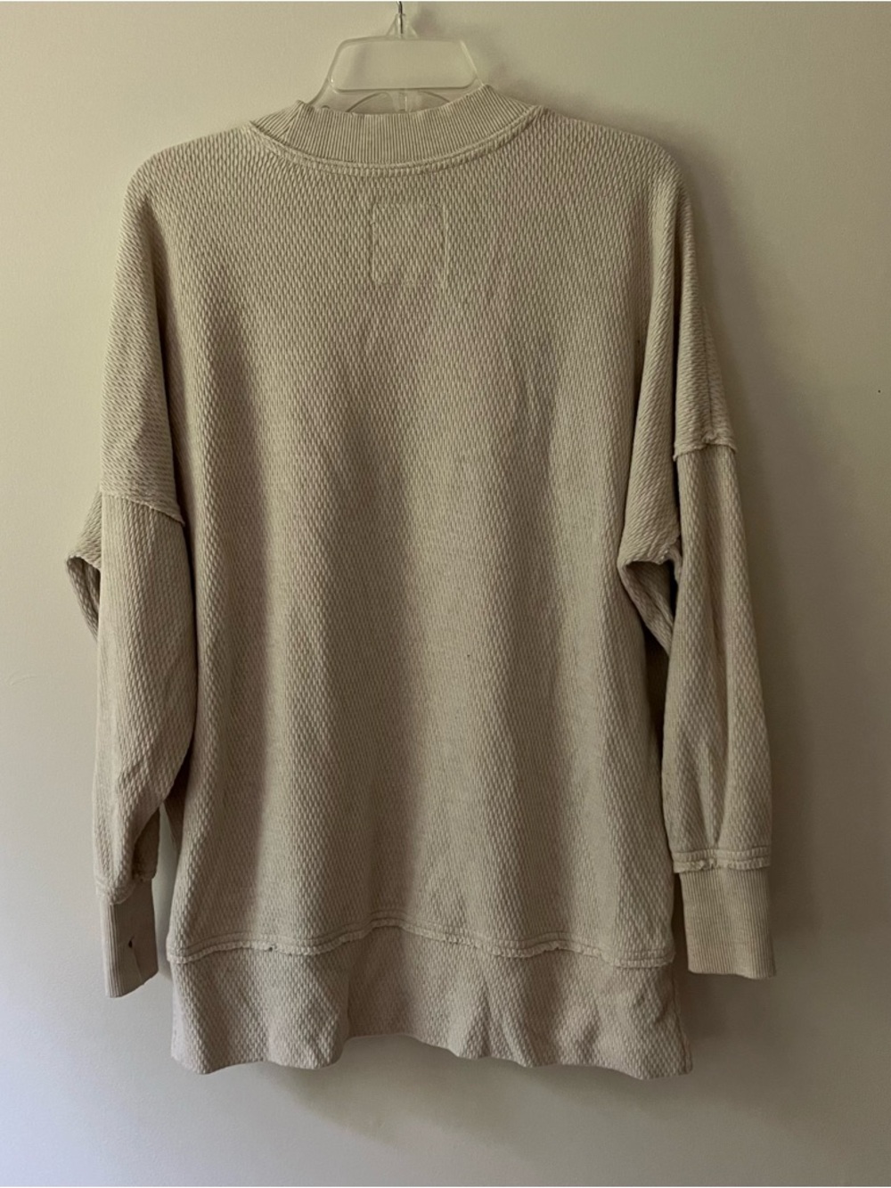 Aerie Slouchy Oversized Waffle Knit Shirt Beige Mock Neck View 6